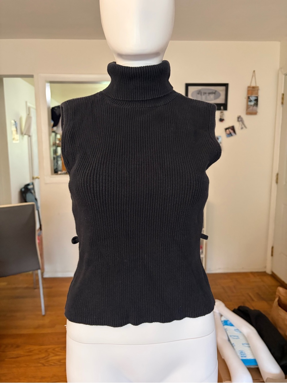 Vtg aBsoLutely Creative Collection Black 100% Cotton Ribbed Turtleneck Sweater M